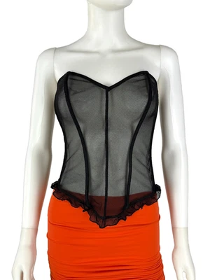 La Perla 36 US 90 FR 3 IT BIack Sheer Bustier Mesh Lace Lingerie Boning Auth - Image 1 of 4