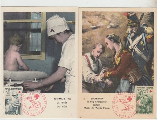France 1966  2 FDC Maxi Cards  Red Cross issue   good condition