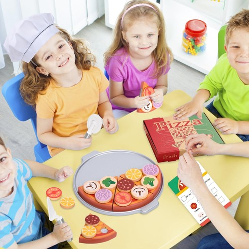 Wooden Pizza Toy 50pcs Toddler Pizza Counter Playset Kids Pretend Play Kitche... - Picture 6 of 8