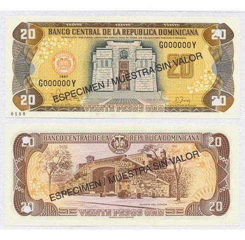 Dominikanische Republik 1997 P154s 20 Pesos Specimen Coin - UNC Condition 🇩🇴