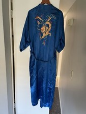 100 Silk Embroidered Robe - Blue with Dragon Size Large L Peacock Brand Chinese