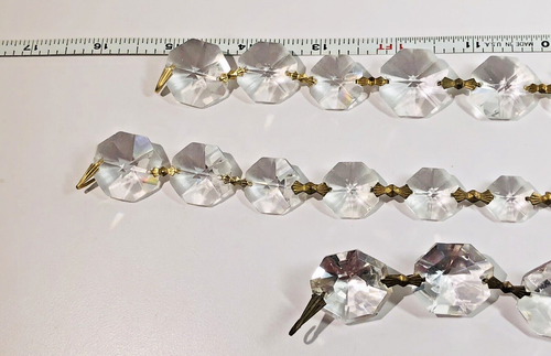 3 Graduated Strands Almost 50 ANTIQUE Faceted Crystal Glass Chandelier Prisms