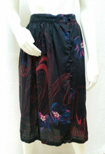 Vintage Black Floral Print Button Front Skirt - Waist 26 inches - EUC