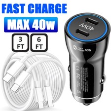 40W USB-C PD Fast Car Charger Type C Cable For iPhone 15 Pro Max 15Plus Android
