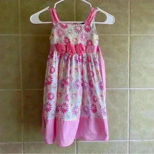 Sanrio Hello Kitty Dress Size 5 Little Girl Pink Flowers Girls Sleeveless Dress