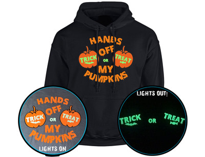 Hands Off My Pumpkins Trick or Treat LEUCHTEN IM DUNKLEN Unisex Hoodie 10 Farben (