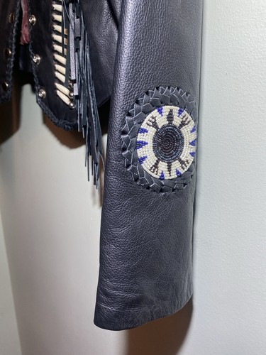 Sunriders Western Wear (Größe XS) schwarze Lederjacke mit Perlen/Fransen, Druckknopfverschluss - Bild 7 von 11