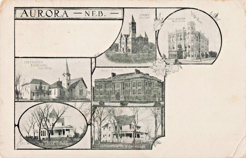 AK NE Aurora Nebraska - 5 Stadtansichten - Antik Vintage um 1907 (D19) - Bild 1 von 4