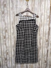 Chaps Women's Black White Sleeveless Sheath Dress Striped Check Size 12 