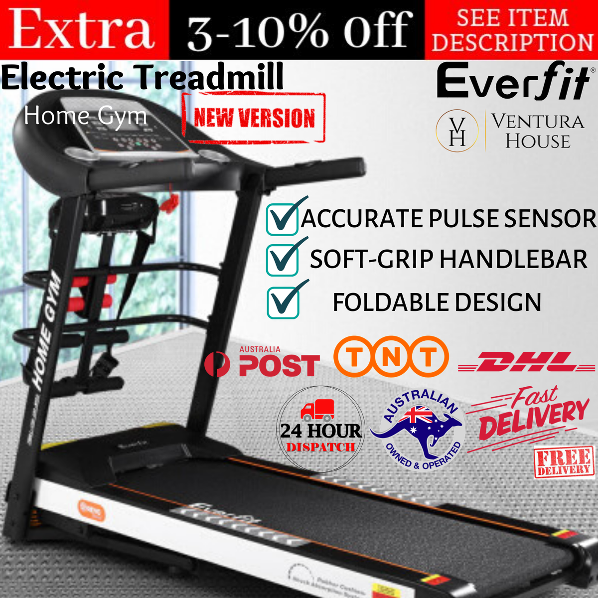 Everfit Electric Treadmill Auto Incline Home Gym Folding Running