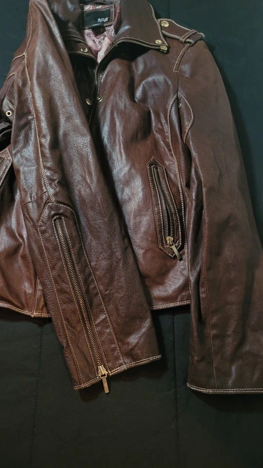 Chaqueta de Cuero ANA A New Approach Mujer Mediana M Moto Cremallera Cachemira Forrada Marrón Foto 3 de 4