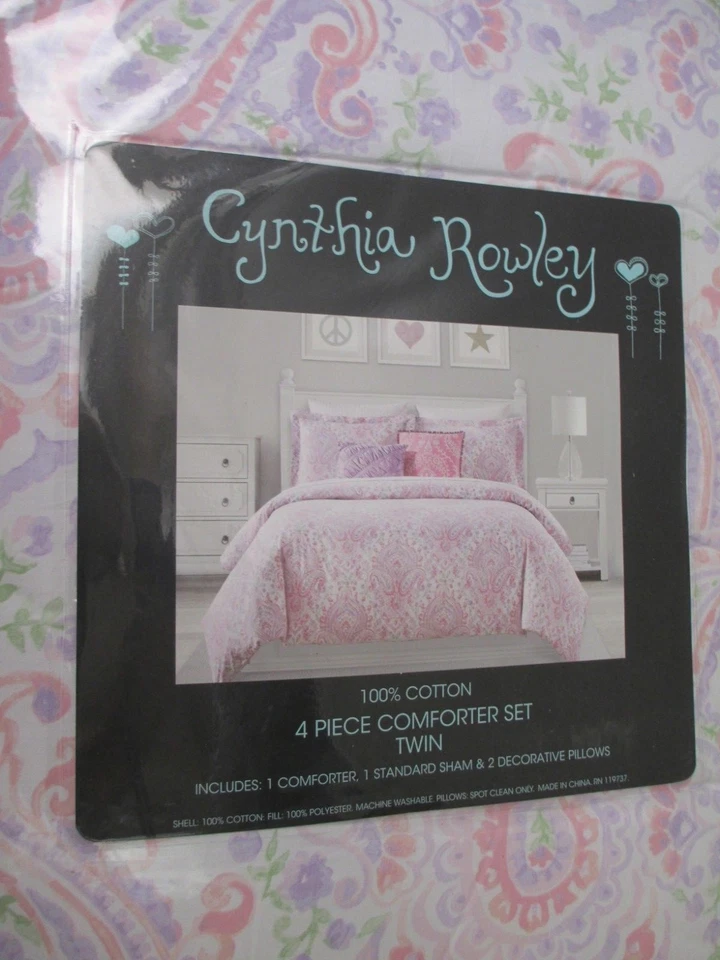 CYNTHIA ROWLEY 儿童 4 件套粉色紫色佩斯利花卉被子套装 - 双 — 第 4/4 张图片