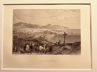 Barcelona 1858 ESTAMPE ENGRAVING Antique Steel Engraving Spain ILLUSTRATION