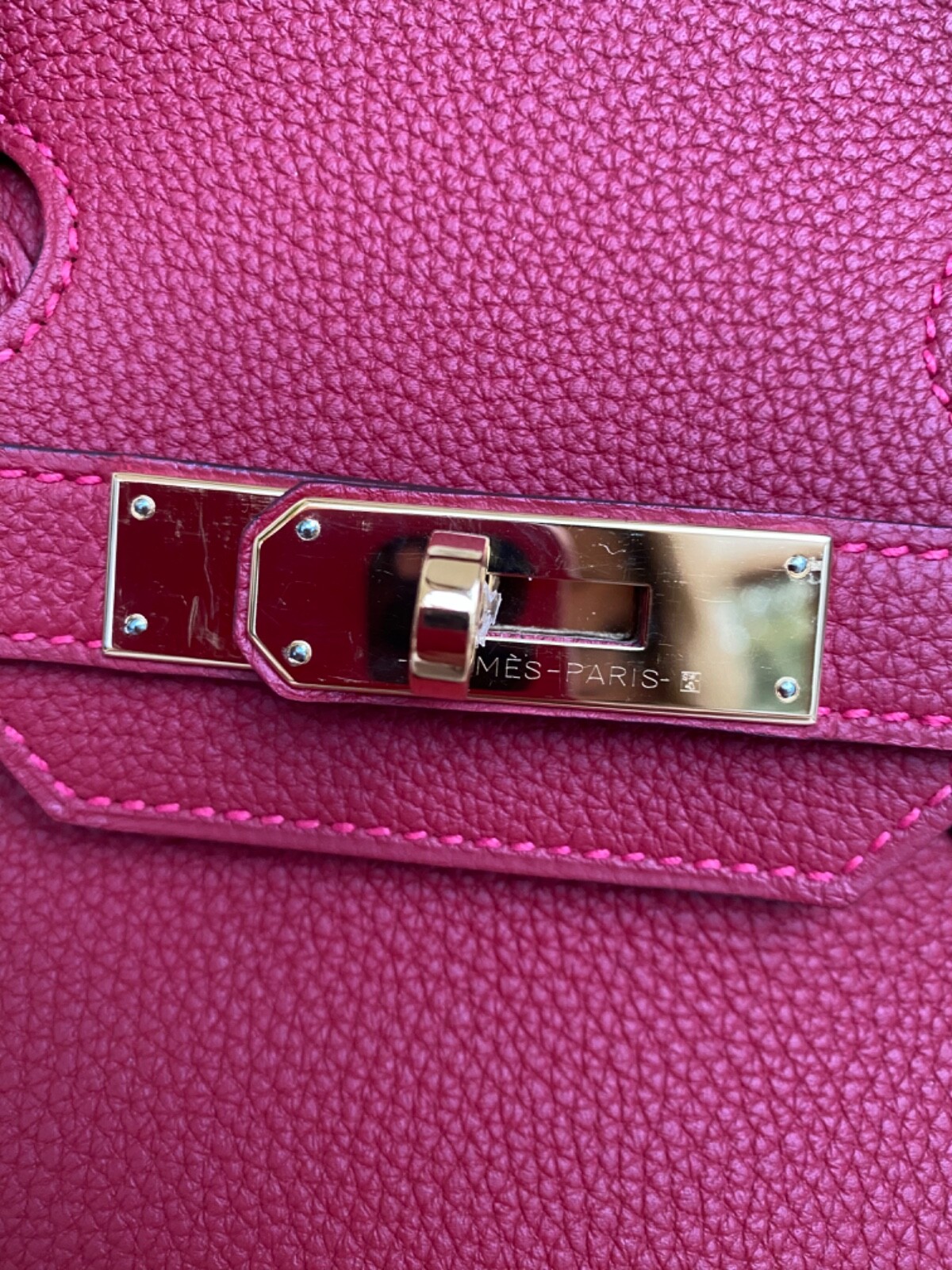 authentic hermes birkin 30 rouge vif (dark red) with receipt image 9