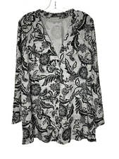 AnyBody Cardigan Lounge Cozy Knit Printed A633366 Black Floral Size Large New