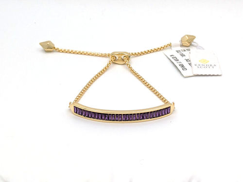 Kendra Scott 14K Gold Plated Adjustable Bar Bolo Chain Bracelet w/Purple Crystal