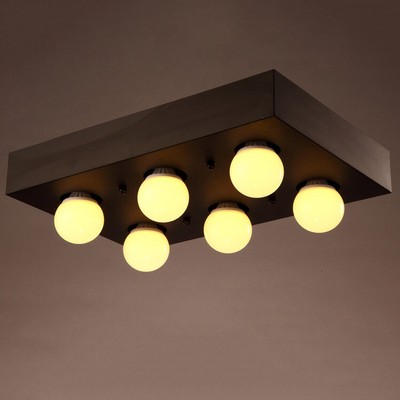 Modern Black Metal Plate 6 Exposed Globe Lights Semi Flush Mount