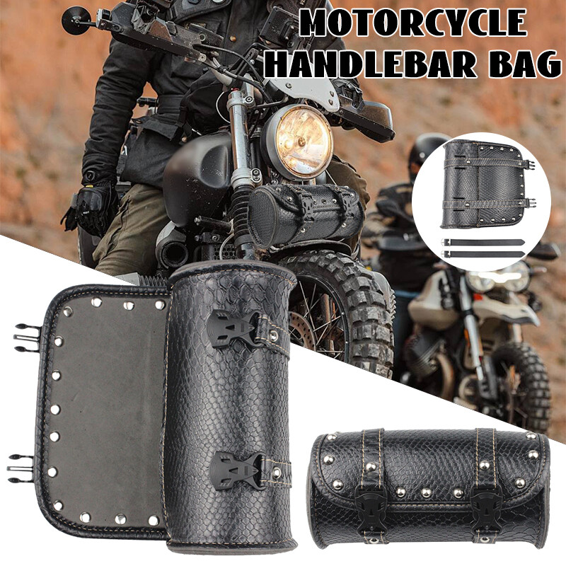 アクセサリー TRADITIONAL STANDARD Handlebar Pouch ETC 8'' Motorcycle Front Fork Tool Bag Saddle Bag PU Leather Handlebar