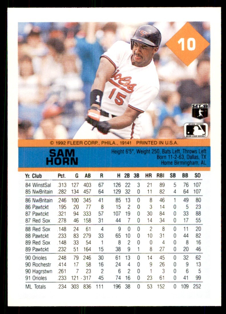 1992 Fleer Sam Horn Baseball Cards 10 eBay