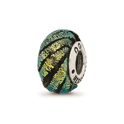 Reflection Beads Sterling Silver Green Swirling Dichroic Glass Bead