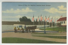 MI Postcard Avenue Of Flags - Mackinac Island 1960 vtg Curt Teich Linen A21