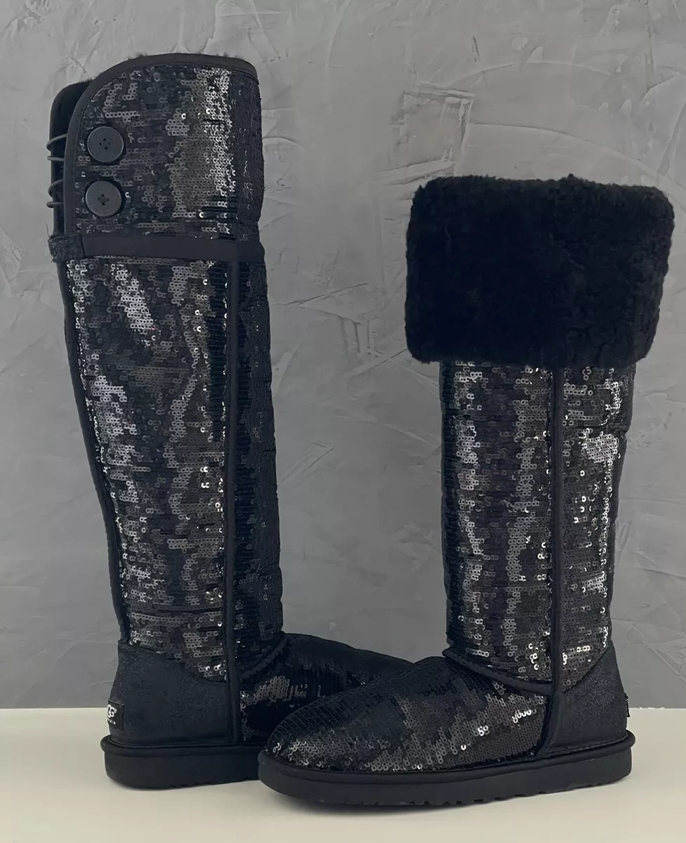 UGG AUSTRALIA Over the Knee Bailey Sparkles Black Sequin Boots WOMEN SIZE 8  🔥