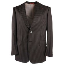 NWT 4195 ISAIA Classic-Fit Chocolate Brown Stripe Super 140s Wool Suit 40 R