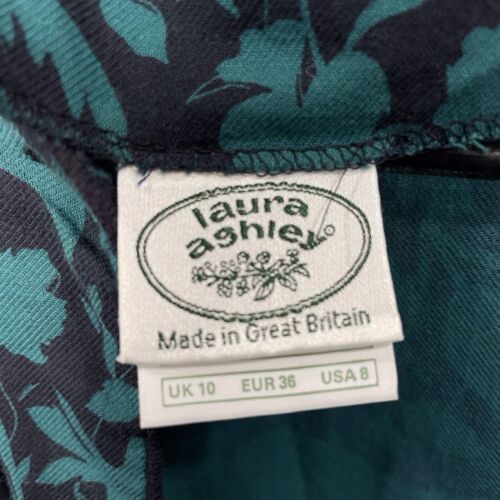 Vintage Laura Ashley Kleid Wolle Baumwolle Cottagecore Prairie Floral Teal Navy Blau - Bild 5 von 16