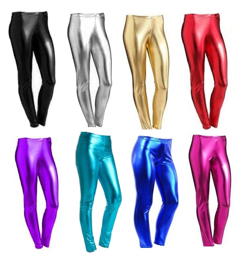 WOMENS WET LOOK METALLIC LEGGINGS 