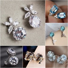 Charm 925 Silver Stud Earring Cubic Zircon Women Wedding Party Jewelry A Pair