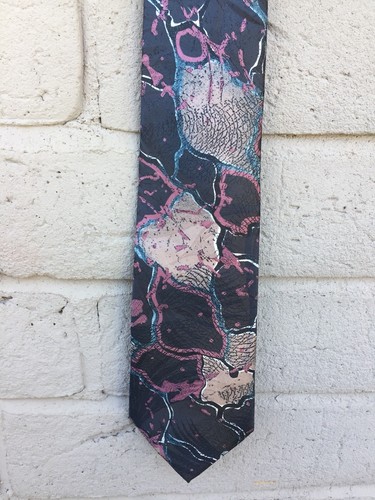 Carlos Tomasini Tie Black Beige Mauve Turquoise L56" W4" - Picture 4 of 7