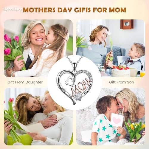 Mothers Necklace Gifts for Mom from Daughter Son I Love You Mom Necklace Heart P - Picture 5 of 8