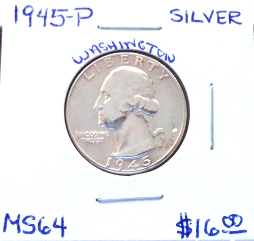 1945 PHILADELPHIA SILVER WASHINGTON QUARTER IN UNCIRCULATED MINT STATE CONDITION