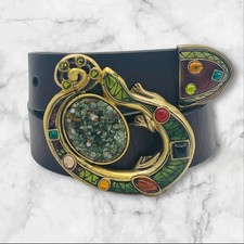 Chicos Women's Belt Western Gecko Salamander Lizard Green Brown Leather 90s RARE