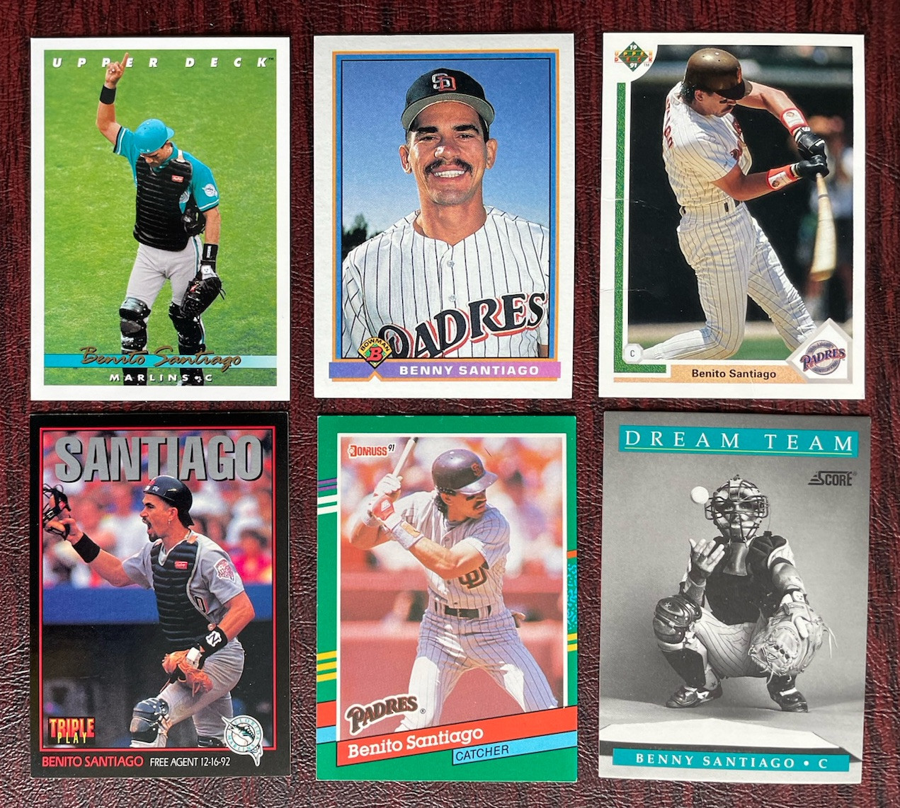 Lot Of 6 Benito Santiago Baseball Cards Various Years Marlins Padres