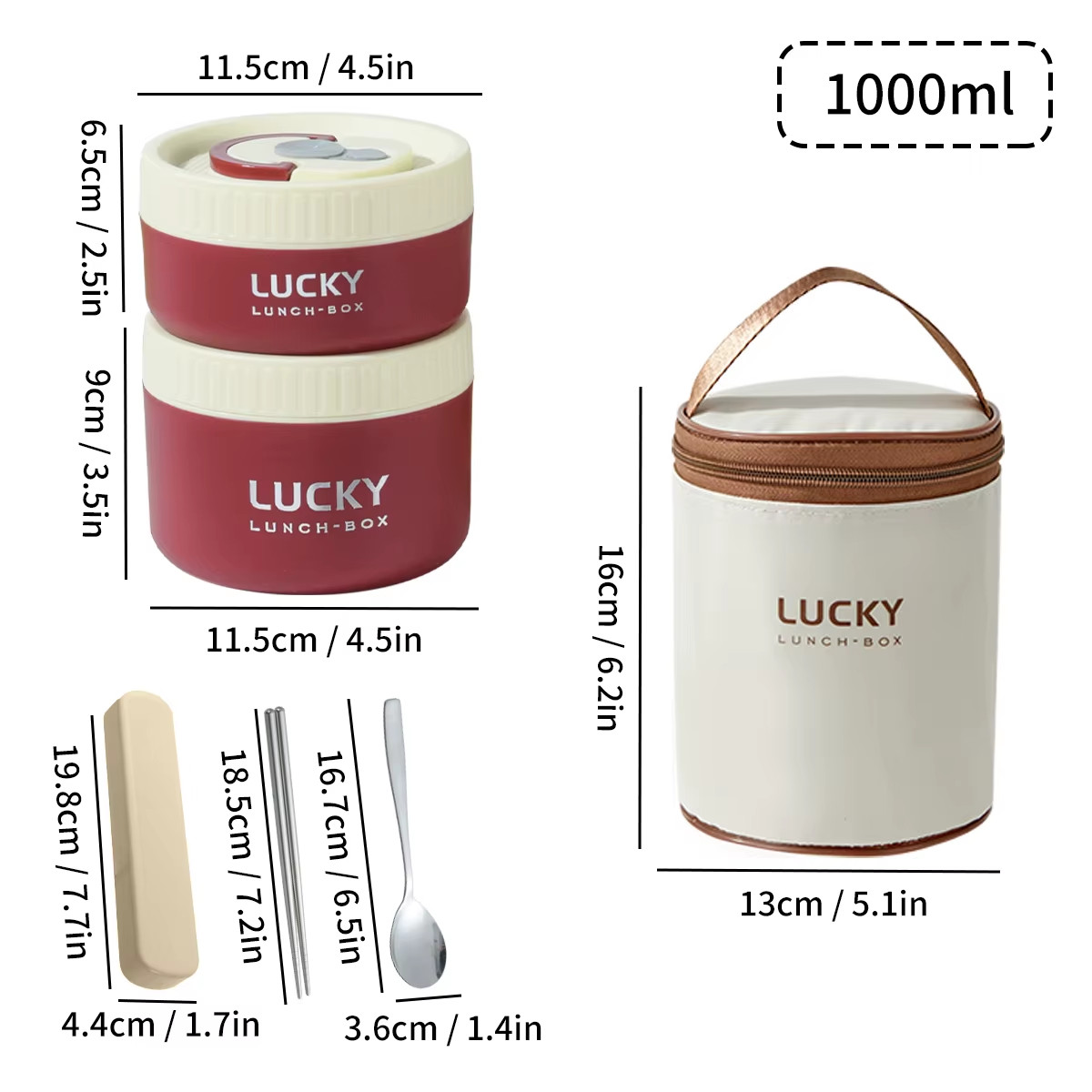 Set, Portable Keep Warm Lunch Container With Insulated Bag, 18/8