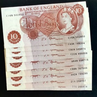 GREAT BRITAIN. SET OF NINE FFORDE BANK OF ENGLAND 10 SHILLINGS BANKNOTES. 1966.