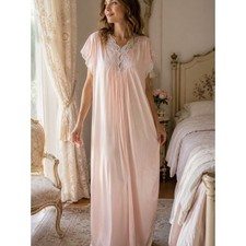 Vintage Bert Yelin for Iris Blush Pink Nylon Lace Yoke Maxi Nightgown L 16