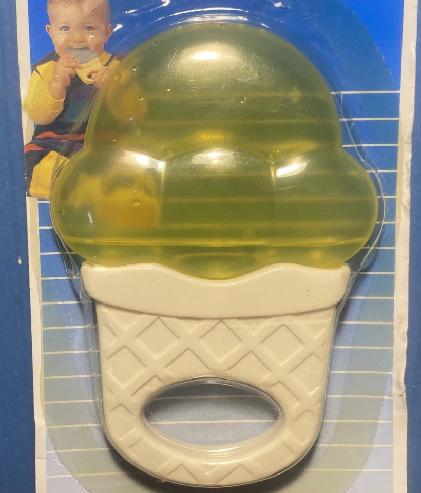 Juguete mordedor lleno de agua Baby King DE COLECCIÓN - Cono de helado amarillo, años 90 1995 Nuevo de Lote Antiguo Foto 4 de 4