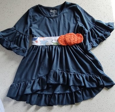 Ruffles by Tutu and Lulu Girls 6-7Y Blue A-Line Ruffle Sleeve Dress Flower
