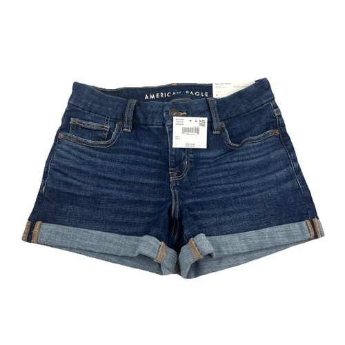 Pantalones Cortos American Eagle Next Level Elastizados Curvilíneos Midi 4/27 Denim Lavado Oscuro Nuevos con Etiquetas