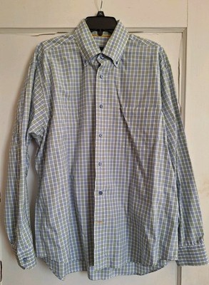 Robert Talbott Mens Plaid Long Sleeve Shirt Button Up Blue/Green Sz L 100% Cotto