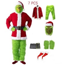Adult Grinch Costume Mask And Outfit 6 Piece. MASK Might Scare The Kids. US XL