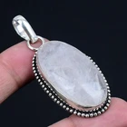 Rainbow Moonstone Gemstone 925 Sterling Silver Jewelry Pendant 2.34" d425