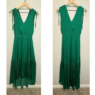 Banana Republic 4 Emerald Green Satin High Low Tiered Tie Sleeveless Dress Maxi