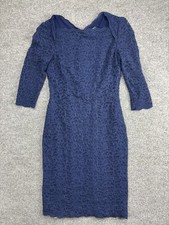 Lauren Ralph Lauren Dress Womens 8 Blue Lace 3/4 Sleeve Sheath Party Cocktail