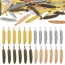 40Pcs Feather Charm Pendants Tibetan Style Feather Charms Antique Bronze Silv...