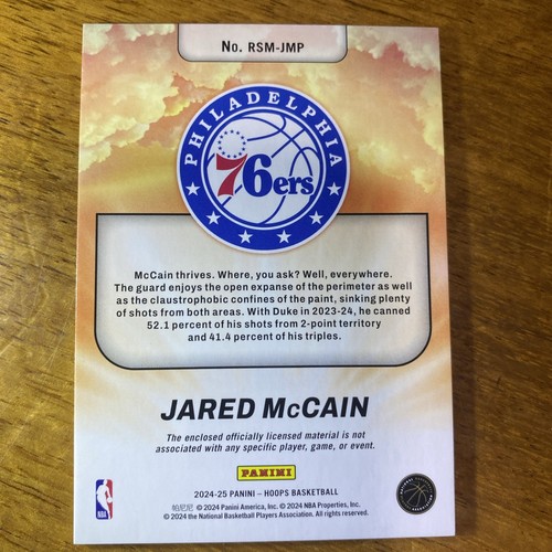 Jared McCain NBA Hoops Rookie Rise ‘n Shine Mem 2024-25 Panini Hoops Basketball - Picture 5 of 5