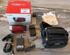 Canon FS300 Camcorder Digital Video Camera Handheld Bundle RED Case SD Card Lot
