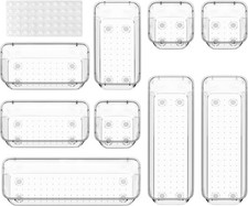 ValueMax 9 PCS Clear Plastic Drawer Organizers Set with Non-Slip Pads, 3 Sizes D